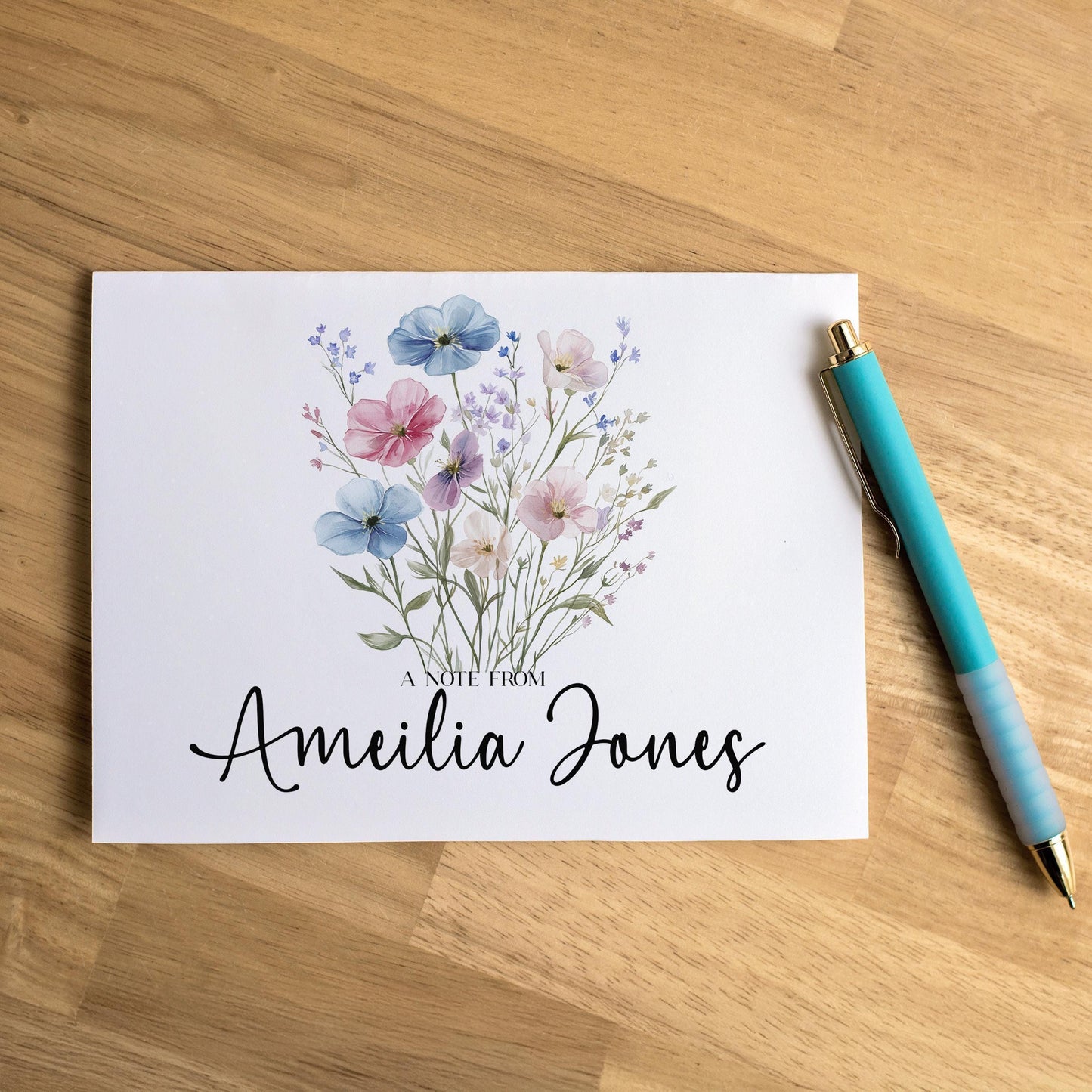 Personalized Note Cards – Wildflower Stationery Set of 10 Cards with Custom Envelope Colors