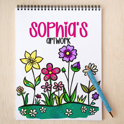 Personalized Girls Sketchbook – Custom Kids Drawing Pad with Spiral Bound Heavyweight Paper