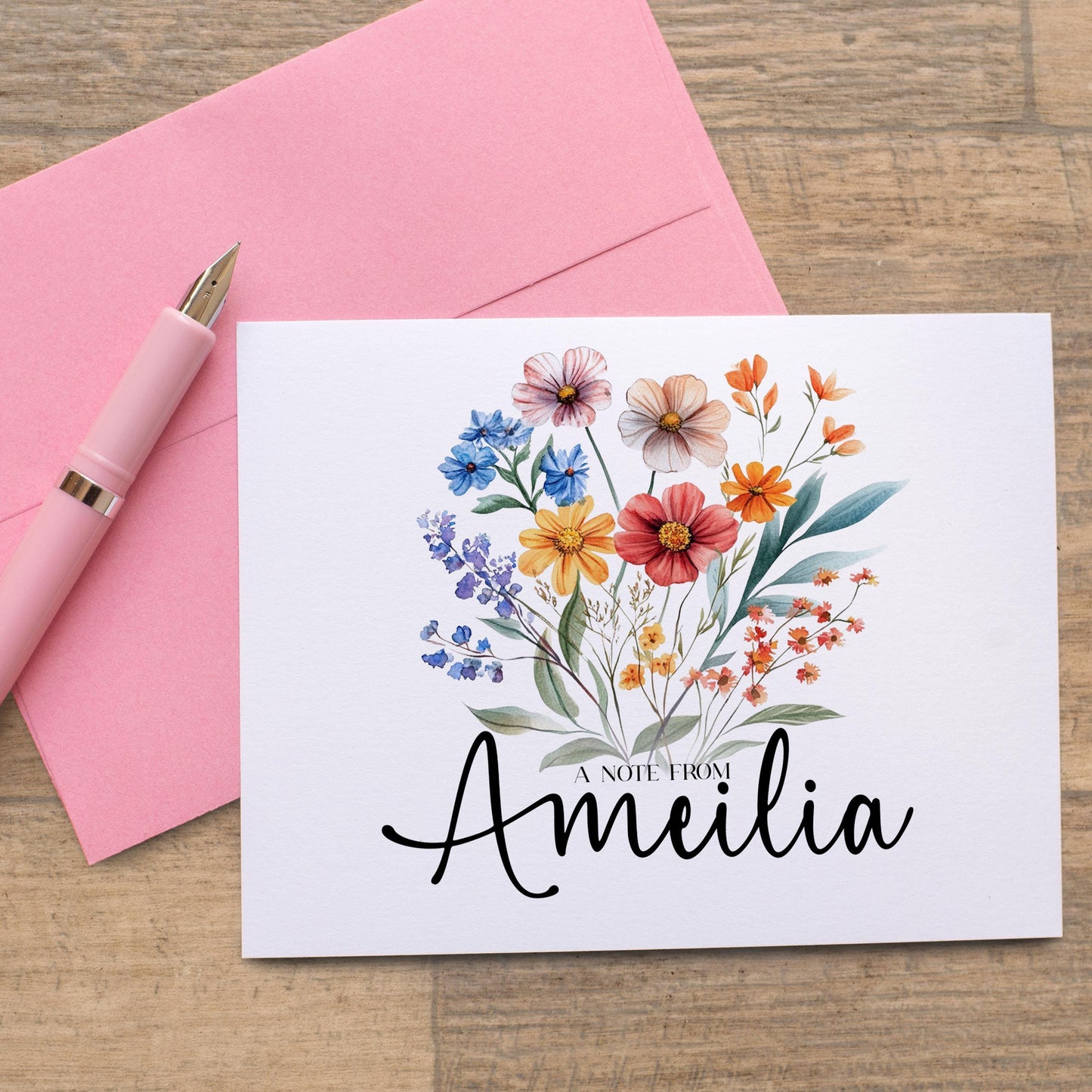 Personalized Note Cards – Wildflower Stationery Set with Custom Name & Envelopes