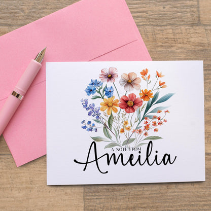 Personalized Note Cards – Wildflower Stationery Set with Custom Name & Envelopes