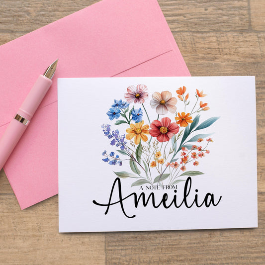 Personalized Note Cards – Wildflower Stationery Set with Custom Name & Envelopes