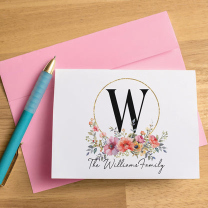 Personalized Note Cards - Floral Stationery Set with Custom Folded Cards & Matching Envelopes