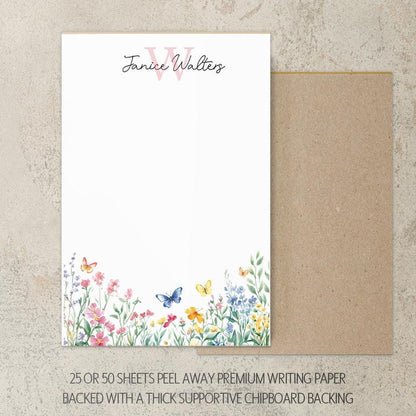 Personalized Monogram Notepad - Custom Name Wildflower Notepad | Party Favor Gifts