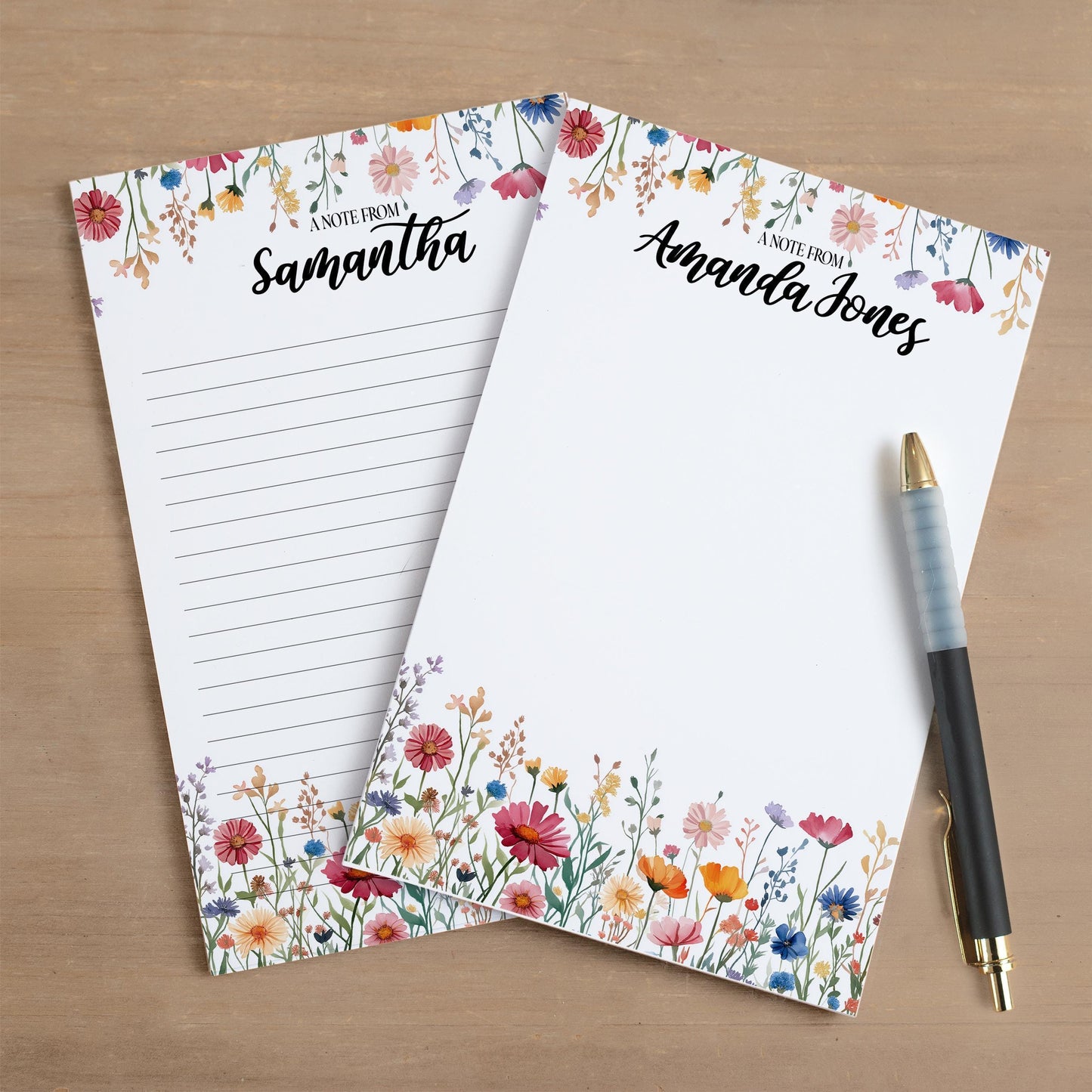 Personalized Notepad - Custom Wildflower Notepads With Pretty Flower Garden Design