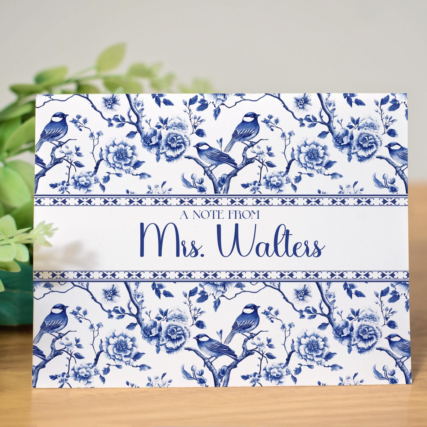Personalized Note Cards – Blue Bird Chinoiserie Folded Thank You Cards Set