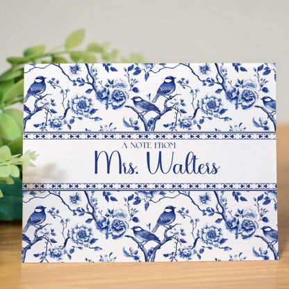 Personalized Note Cards – Blue Bird Chinoiserie Folded Thank You Cards Set