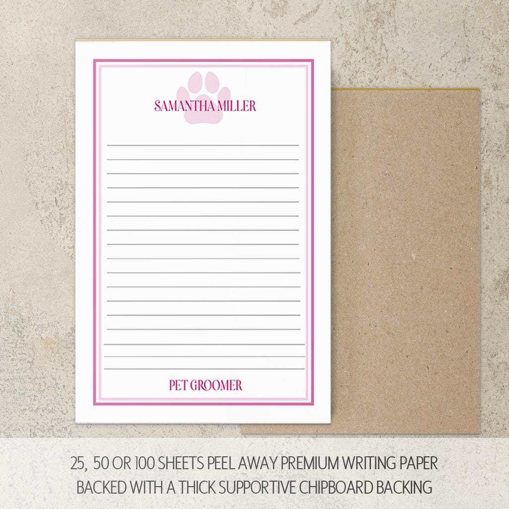 Personalized Paw Print Notepad - Custom Name Stationery | Pet Groomer Gift Idea