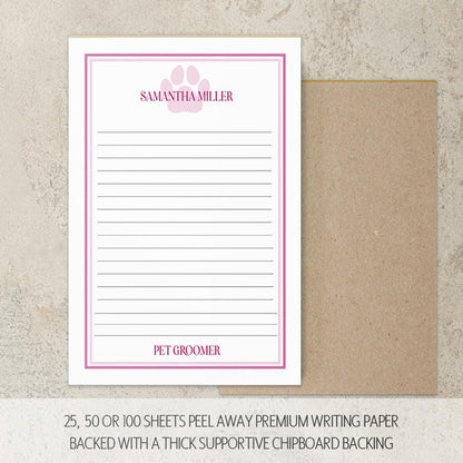 Personalized Paw Print Notepad - Custom Name Stationery | Pet Groomer Gift Idea