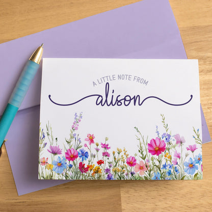 Personalized Note Cards – Wildflower Stationery Set of 10 Cards with Custom Envelope Colors