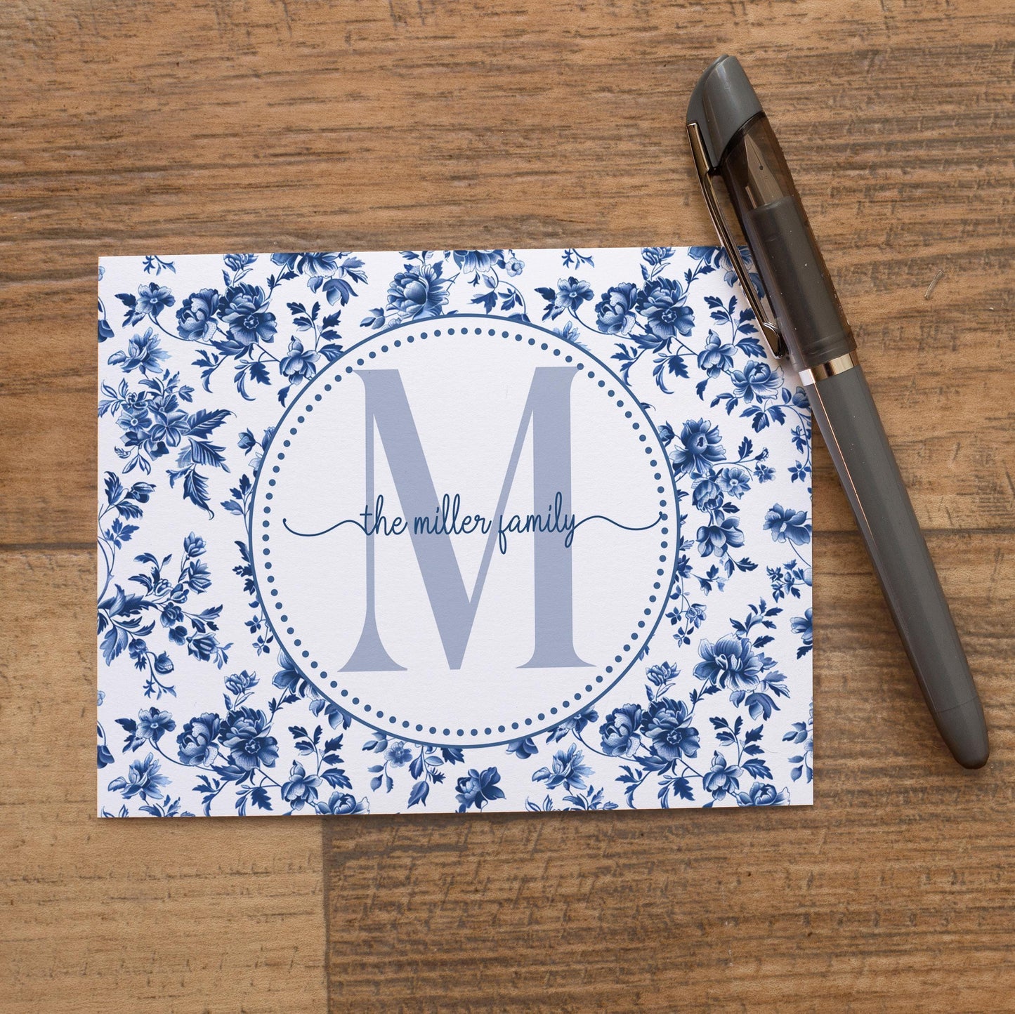 Personalized Note Cards – Custom Folded Notecards Set with Blue White Toile Stationery