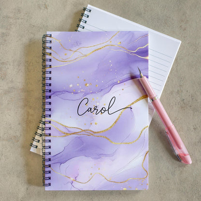 Personalized Purple Notebook - Custom Sketchbook With Name | Spiral Bound Journal Gift For Her