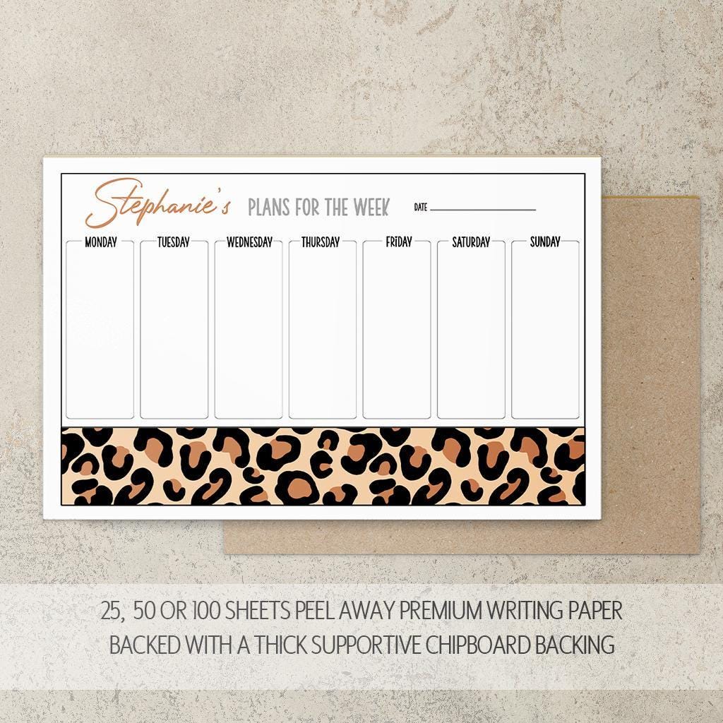 Weekly Planner Notepad - Personalized Leopard Print Planner with Custom Name, Teacher Gift Idea