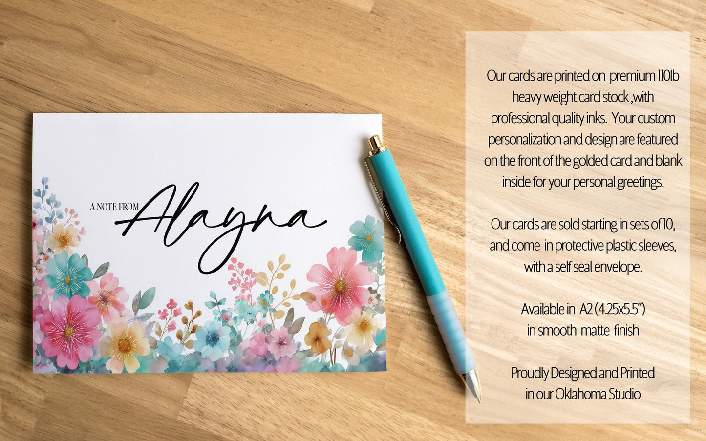 Personalized Note Cards - Wildflower Stationery Set with Custom Envelopes & Thank You Cards
