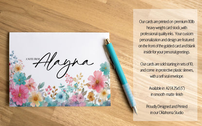 Personalized Note Cards - Wildflower Stationery Set with Custom Envelopes & Thank You Cards