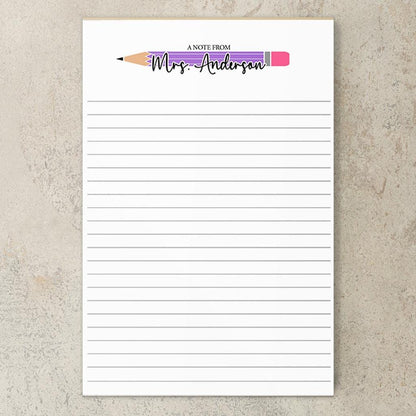 Personalized Teacher Notepad - Colorful Teacher Stationery, Custom Name Classroom Notepads Gift
