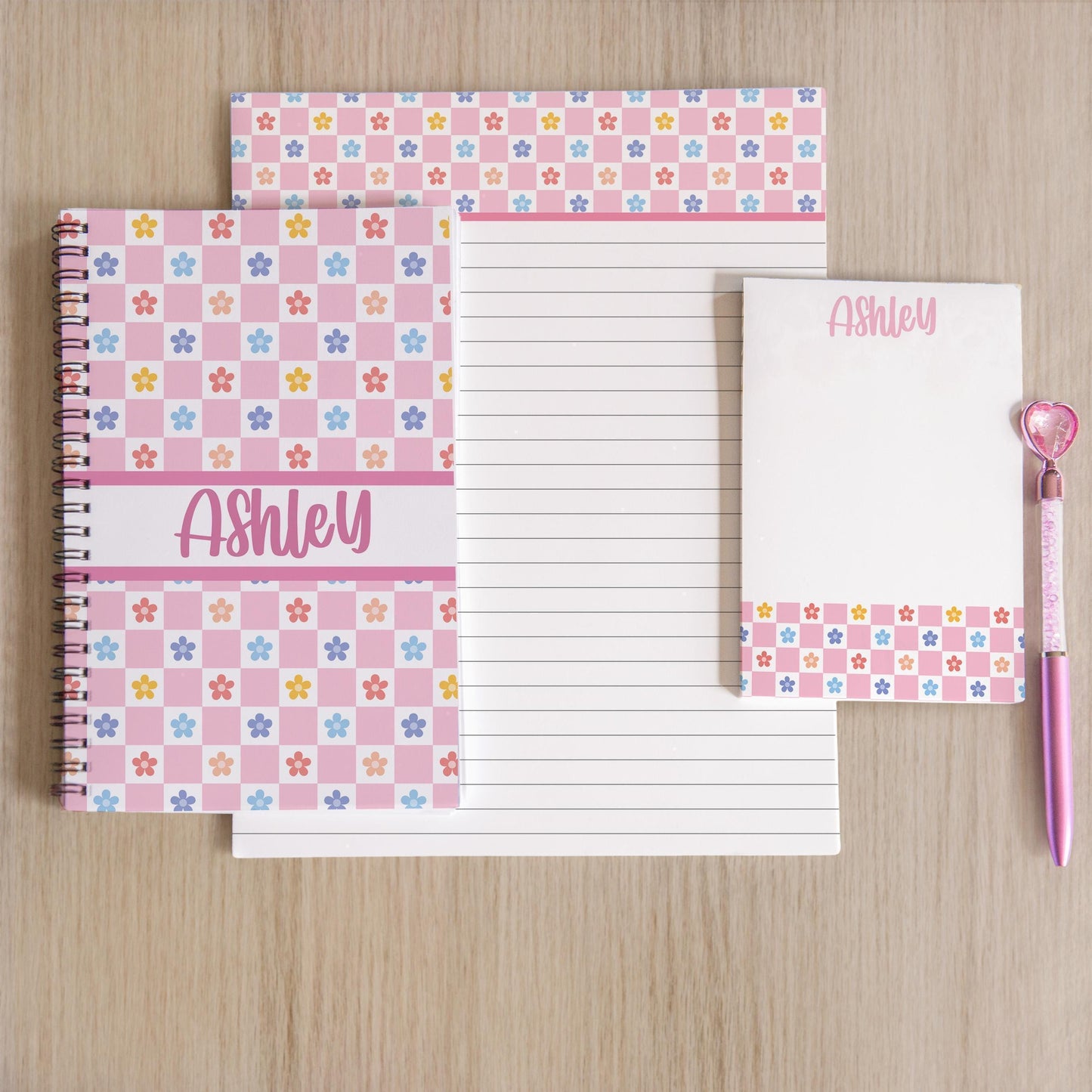Personalized Stationery Set - Kids Letter Writing Kit with Groovy Flower Notebook & Colorful Pen
