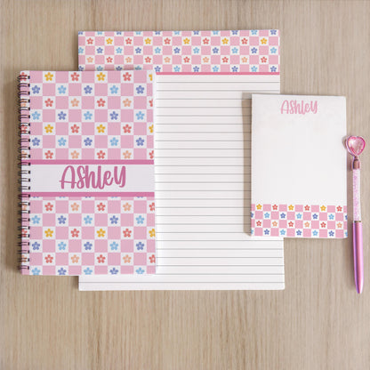 Personalized Stationery Set - Kids Letter Writing Kit with Groovy Flower Notebook & Colorful Pen