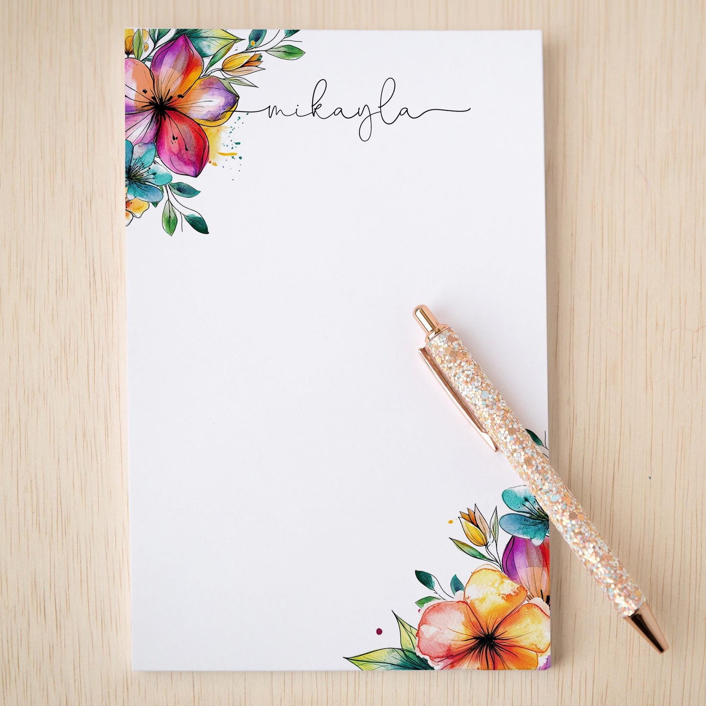Personalized Flower Notepad – Custom Name Notepads with Floral Garden Stationery