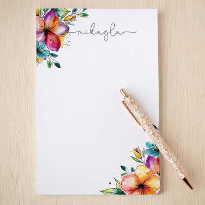 Personalized Flower Notepad – Custom Name Notepads with Floral Garden Stationery