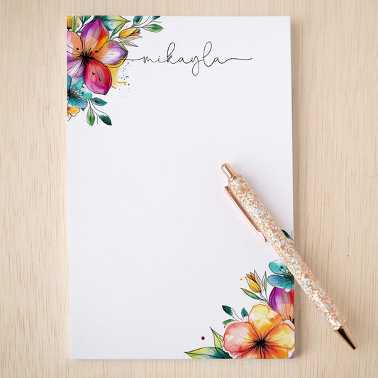 Personalized Flower Notepad – Custom Name Notepads with Floral Garden Stationery