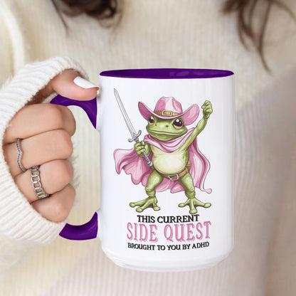 Funny Womens Coffee Mug - Cute Pink Cowboy Frog Side Quest Ceramic Cup