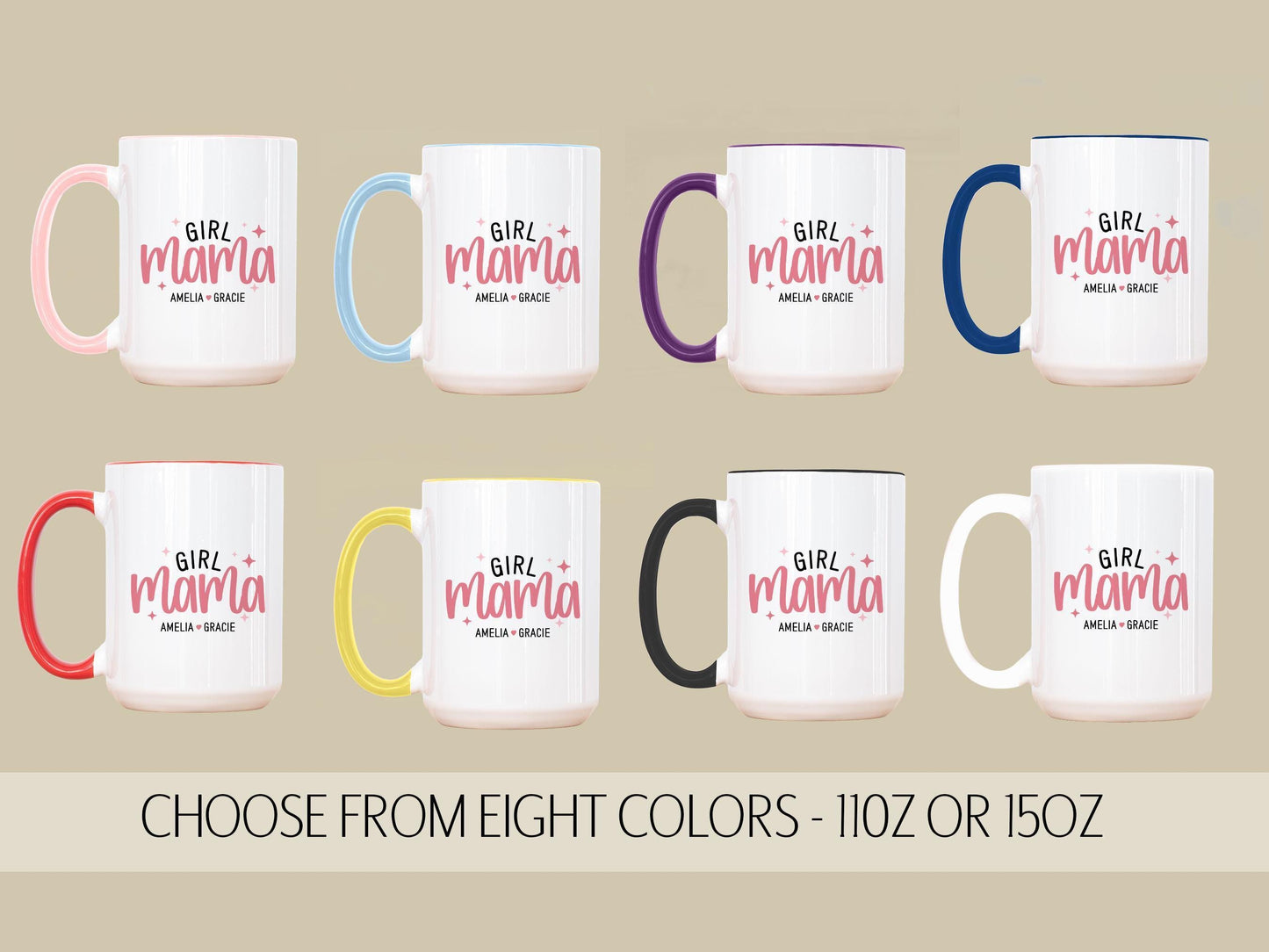 Personalized Girl Mama Mug - Custom Name Coffee Cup | Pink Mom Gift, Dishwasher Safe