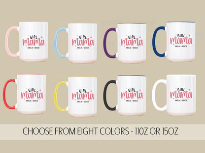Personalized Girl Mama Mug - Custom Name Coffee Cup | Pink Mom Gift, Dishwasher Safe