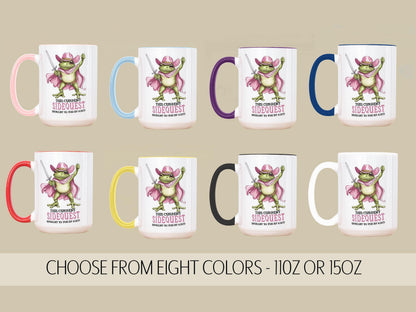 Funny Womens Coffee Mug - Cute Pink Cowboy Frog Side Quest Ceramic Cup