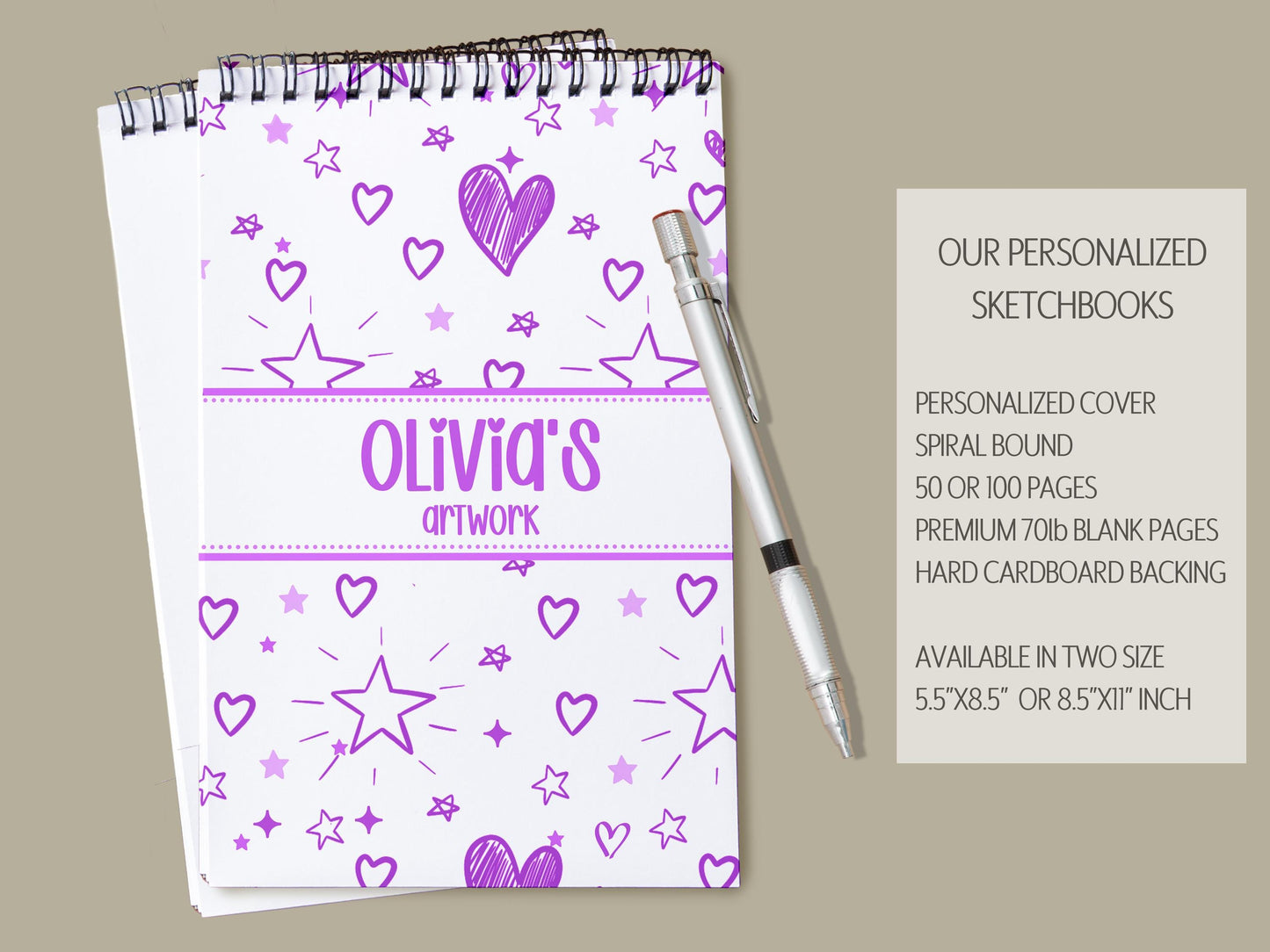 Personalized Sketchbook Girls – Custom Name Drawing Journal | Spiral Bound Art Pad