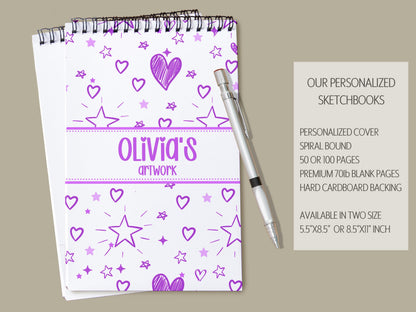 Personalized Sketchbook Girls – Custom Name Drawing Journal | Spiral Bound Art Pad