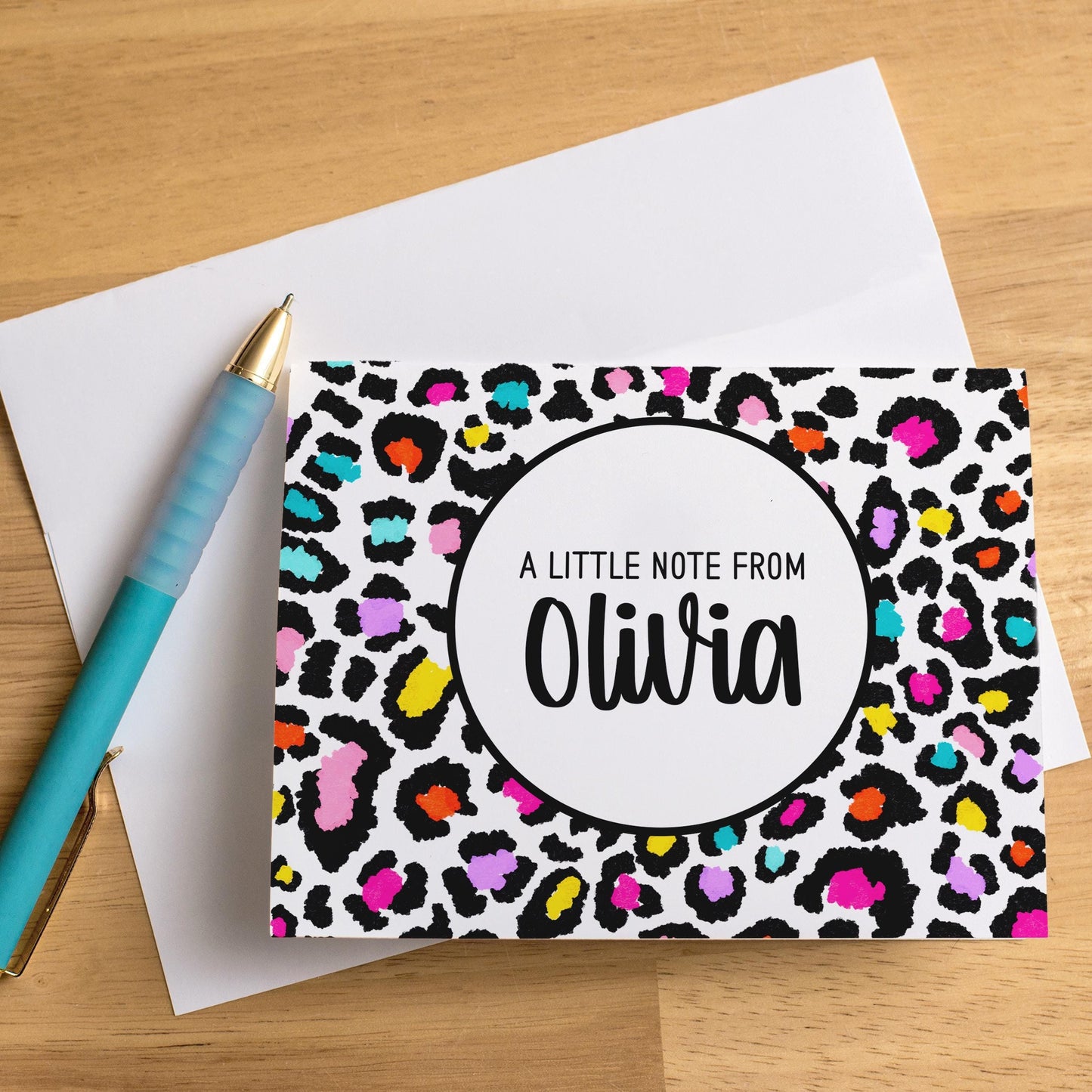 Personalized Note Cards – Rainbow Cheetah Animal Print Folded Stationery Set