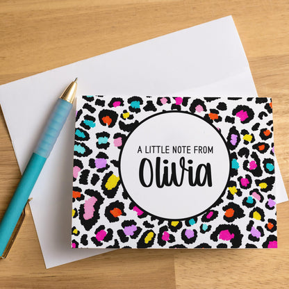 Personalized Note Cards – Rainbow Cheetah Animal Print Folded Stationery Set