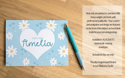 Personalized Stationery Set – Kids Writing Set With Blue Daisy Notebook & Notecard Envelopes