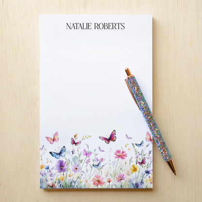 Personalized Butterfly Notepad - Custom Name Notepads | Floral Garden Stationery Gift