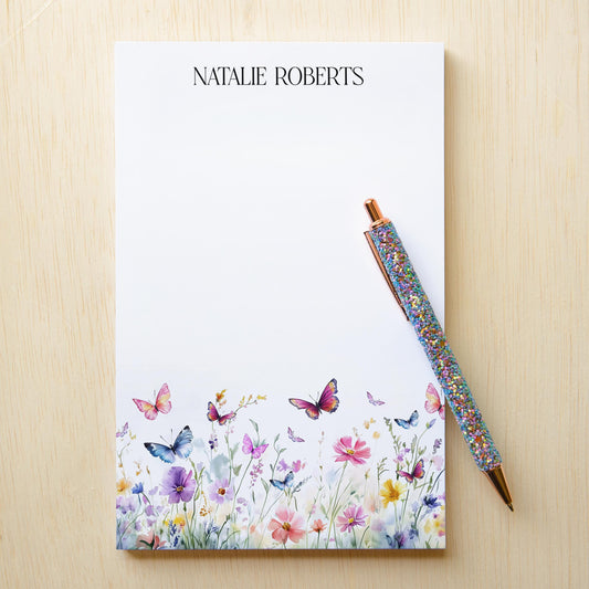 Personalized Butterfly Notepad - Custom Name Notepads | Floral Garden Stationery Gift