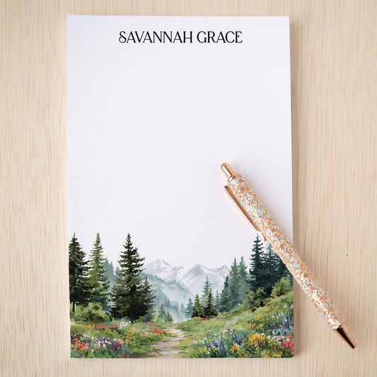 Personalized Notepad – Custom Forest Nature Notepads With Wildflower Hiking Design