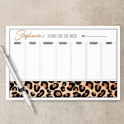 Weekly Planner Notepad - Personalized Leopard Print Planner with Custom Name, Teacher Gift Idea