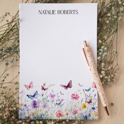 Personalized Butterfly Notepad - Custom Name Notepads | Floral Garden Stationery Gift
