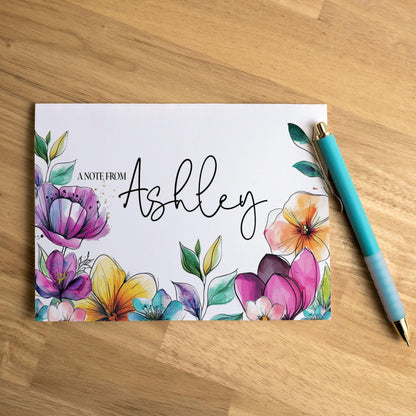Personalized Note Cards – Wildflower Stationery Set with Custom Name, Envelopes
