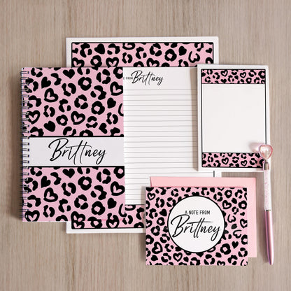 Personalized Stationery Set – Pink Cheetah Leopard Letter Writing Gift Set with Notebook & Pen