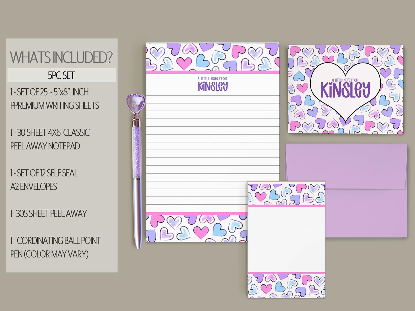 Personalized Stationery Set – Girls Letter Writing Paper & Envelopes Gift