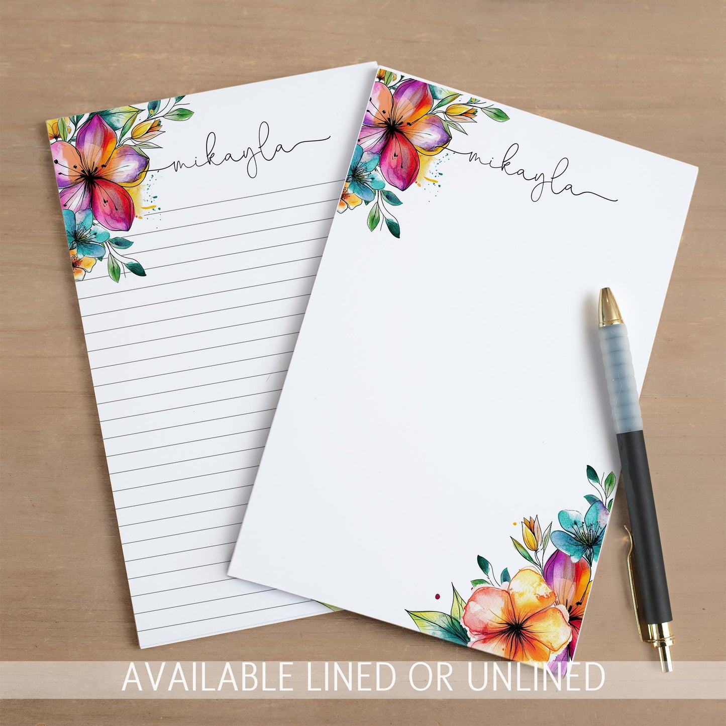 Personalized Flower Notepad – Custom Name Notepads with Floral Garden Stationery