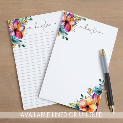Personalized Flower Notepad – Custom Name Notepads with Floral Garden Stationery