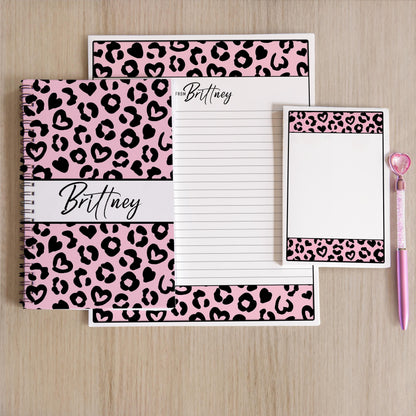 Personalized Stationery Set – Pink Cheetah Leopard Letter Writing Gift Set with Notebook & Pen