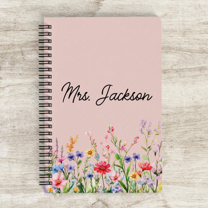 Personalized Spiral Notebook - Custom Wildflower Journal With 100 Pages, Floral Sketchbook Gift