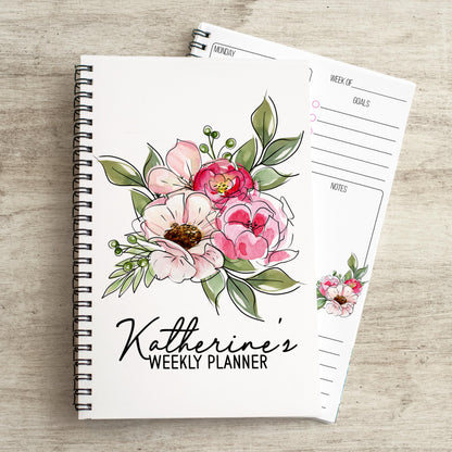 Personalized Weekly Planner | Boho Floral Spiral Bound Notebook With Name & Gift