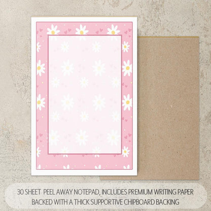 Personalized Stationery Set - Kids Letter Writing Kit with Pink Daisy Notebook & Envelopes