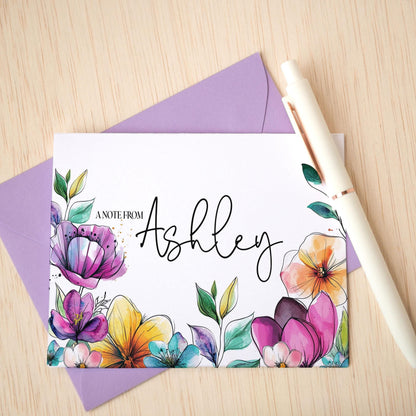 Personalized Note Cards – Wildflower Stationery Set with Custom Name, Envelopes
