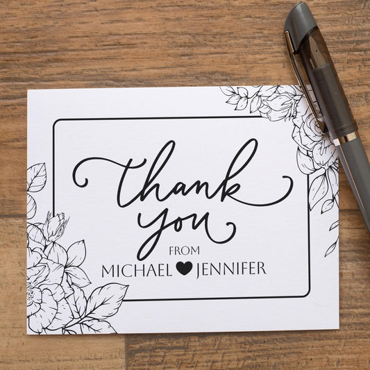 Personalized Wedding Thank You Cards – Floral Folded Cards with Matching Envelopes