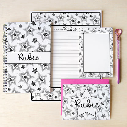 Personalized Stationery Set - Girls Star Letter Writing Set with Notebook and Pen